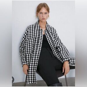 Zara Black and White Houndstooth Coat